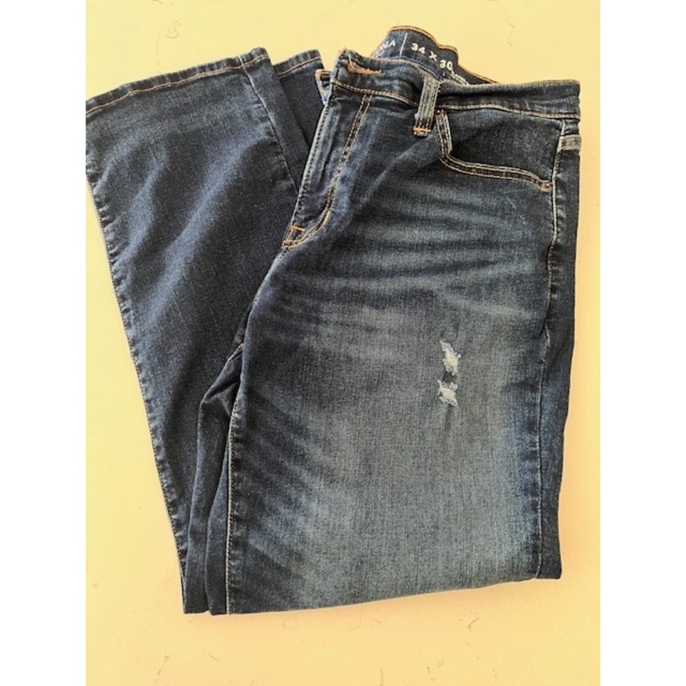 Arizona Jean Co Mens Relaxed Straight Leg Dark Wash Distressed Jeans 34x30
